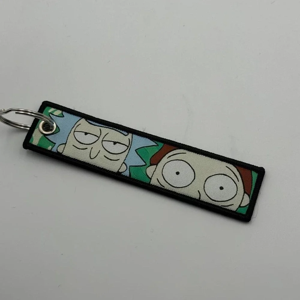 Rick and Morty Embroidered Flight Tag Keychain Green Portal Anime Accessory